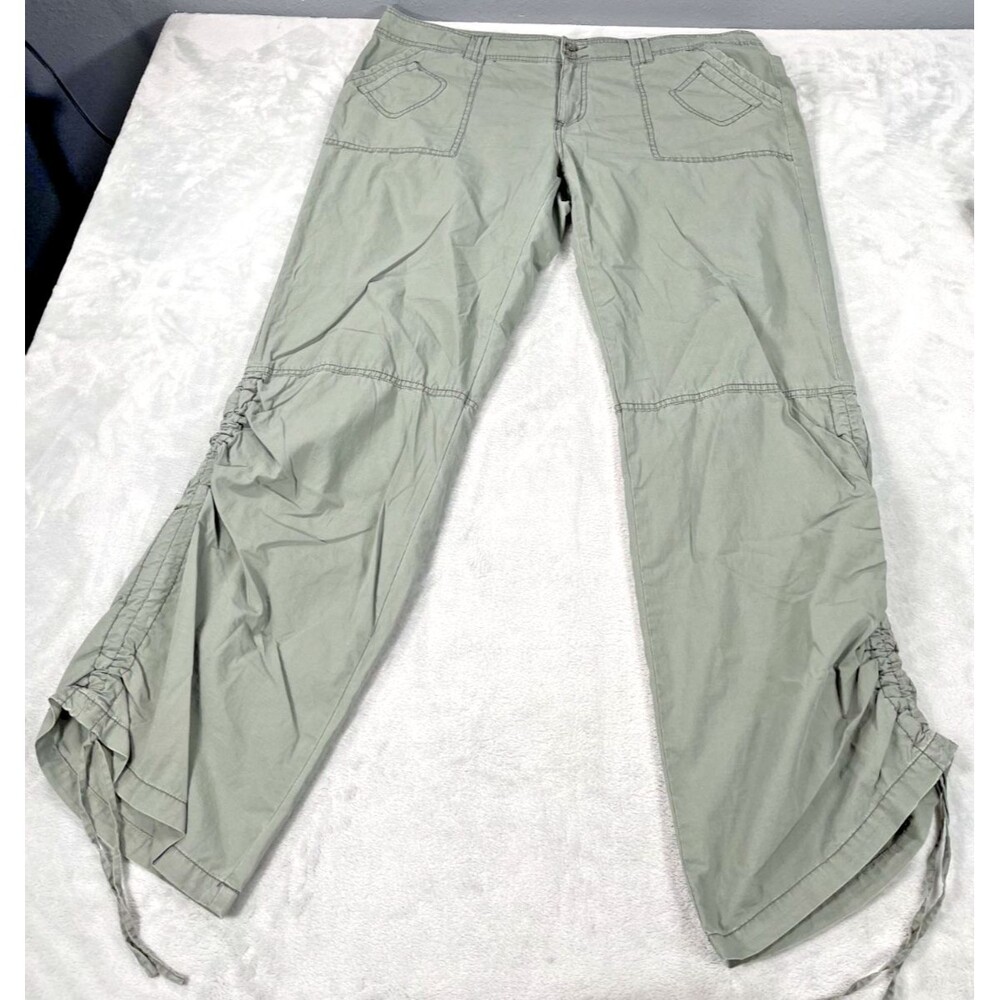 VTG Y2K Maurices Cargo Pants Women 15/16 Olive Green Shirred Leg Utility Gorp